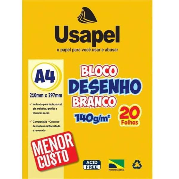 Imagem de Bloco De Desenho A4 20Fls 140g Branco Usapel