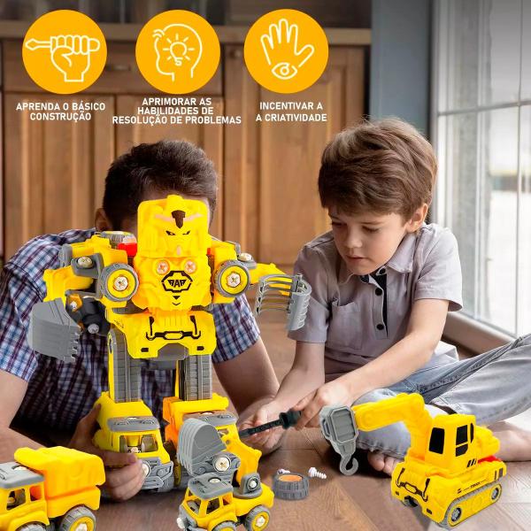 Imagem de Bloco De Montar 5 Em1 Construção Caminhão Trator Engenharia Brastoy Robô Transformers Brinquedo Educativo Infantil 