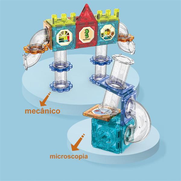 Imagem de Bloco de Montar Magnético Infantil Brastoy Brinquedo Educativo Criativo Kit 120 Peças Túnel Bolas Led Bonecos