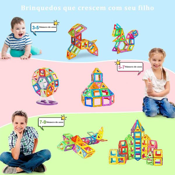 Bloco de Montar Magnético Infantil Brinquedo Educativo Criativo Brastoy Peças Grandes de Encaixe Imã Kit 120 peças Imagem de Bloco de Montar Magnético Infantil Brinquedo Educativo Criativo Brastoy Peças Grandes de Encaixe Imã Kit 120 peças