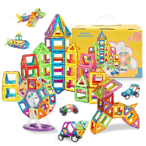 Bloco de Montar Magnético Infantil Brinquedo Educativo Criativo Brastoy Peças Grandes de Encaixe Imã Kit 120 peças Imagem de Bloco de Montar Magnético Infantil Brinquedo Educativo Criativo Brastoy Peças Grandes de Encaixe Imã Kit 120 peças