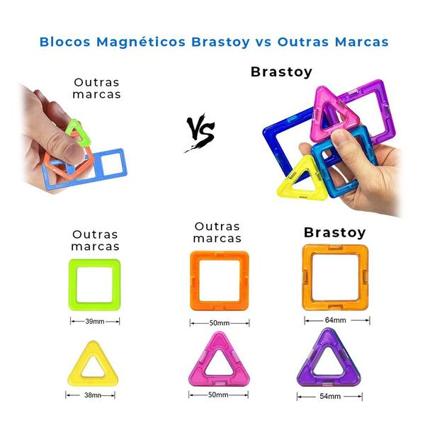 Bloco de Montar Magnético Infantil Brinquedo Educativo Criativo Brastoy Peças Grandes de Encaixe Imã Kit 120 peças Imagem de Bloco de Montar Magnético Infantil Brinquedo Educativo Criativo Brastoy Peças Grandes de Encaixe Imã Kit 120 peças