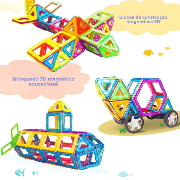 Bloco de Montar Magnético Infantil Brinquedo Educativo Criativo Brastoy Peças Grandes de Encaixe Imã Kit 120 peças Imagem de Bloco de Montar Magnético Infantil Brinquedo Educativo Criativo Brastoy Peças Grandes de Encaixe Imã Kit 120 peças