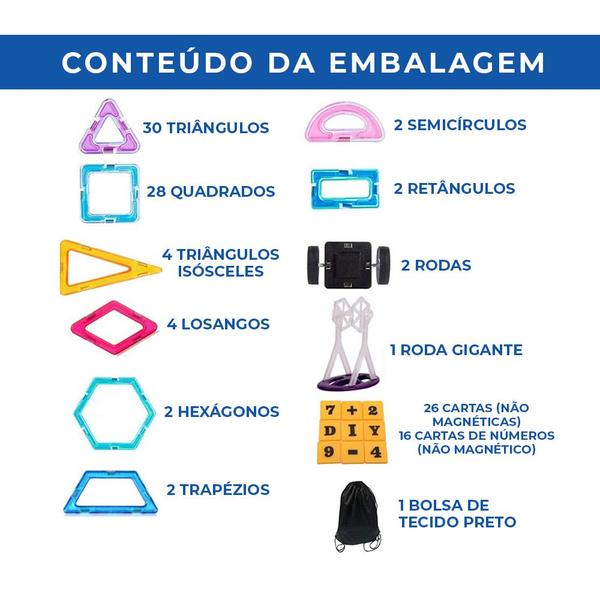 Bloco de Montar Magnético Infantil Brinquedo Educativo Criativo Brastoy Peças Grandes de Encaixe Imã Kit 120 peças Imagem de Bloco de Montar Magnético Infantil Brinquedo Educativo Criativo Brastoy Peças Grandes de Encaixe Imã Kit 120 peças