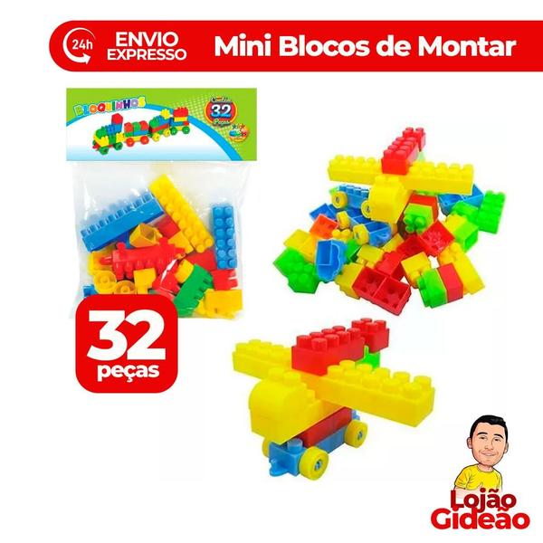 Imagem de Bloco de Montar Pedagógico 32 Peças Brinquedo Montessoriano Blocos de Encaixe Infantil