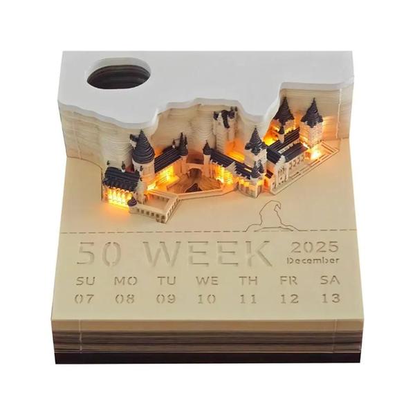 Imagem de Bloco De Notas 3D Magic Castle Com Suporte Para Caneta Leve Calendário Semanal Calendário De Mesa