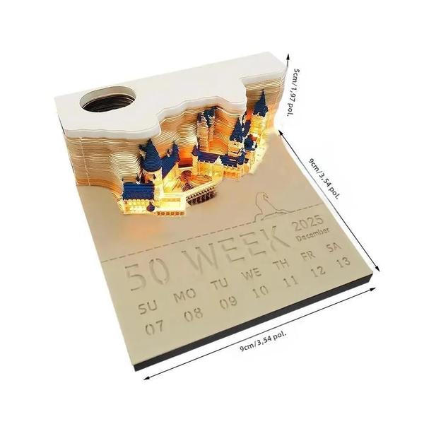 Imagem de Bloco De Notas 3D Magic Castle Com Suporte Para Caneta Leve Calendário Semanal Calendário De Mesa