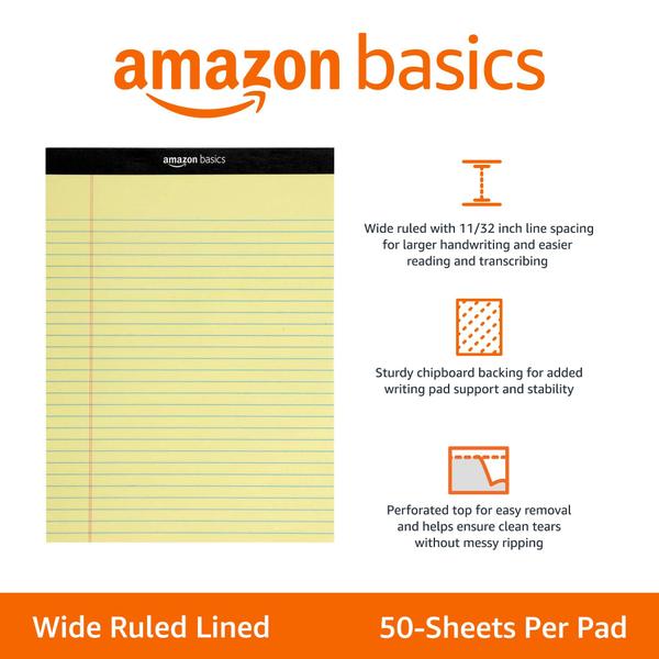 Imagem de Bloco de notas Amazon Basics com forro largo, 8,5 x 11,75 cm, 600 folhas