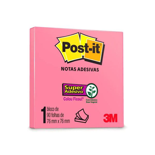 Imagem de Bloco de Notas Autoadesivo Post-it c/ 90 Folhas 76x76mm 3M  Lembretes  Anotações  Reposicionável  Autocolante