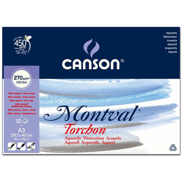 Imagem de Bloco de Papel Aquarela Canson - Montval Torchon 270g/m² A3 29,7x42 cm com 12 Folhas 60807325