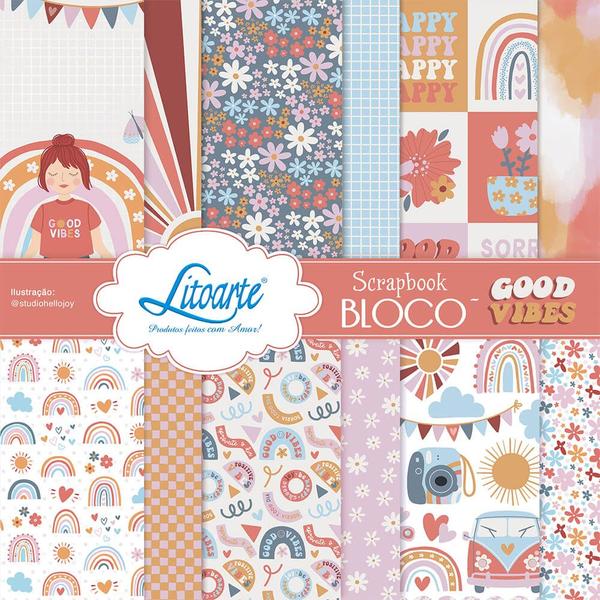 Imagem de Bloco de Papel para Scrapbook Arco-iris Sbxv-044 15x15cm Litoarte