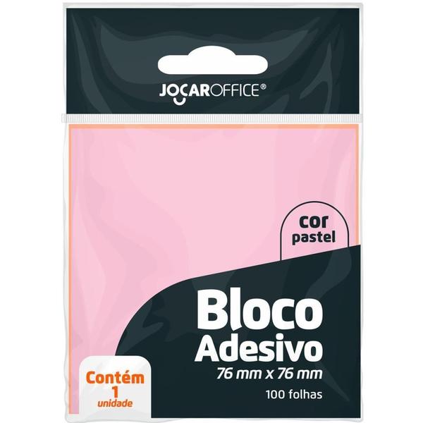 Imagem de Bloco de Recado Autoadesivo Jocar Rosa Pastel 76X76MM  100 Folhas, Caixa com 12 Unidades