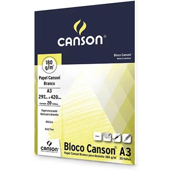 Imagem de Bloco Desenho Canson A3 Branco 180g, 20 Fls