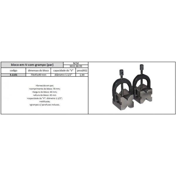 Imagem de Bloco Em V Com Grampo 70x45x40 Mm (Par) - JG TOOLS