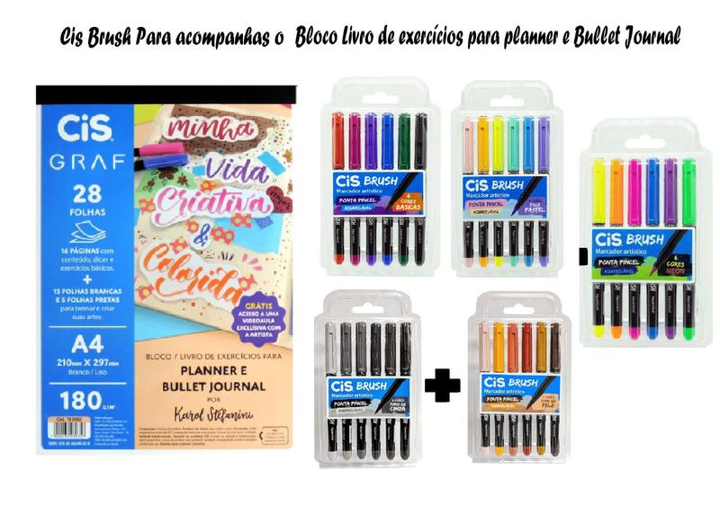 Imagem de Bloco exercício Planner bullet journal+ Mega kit Cis Brush