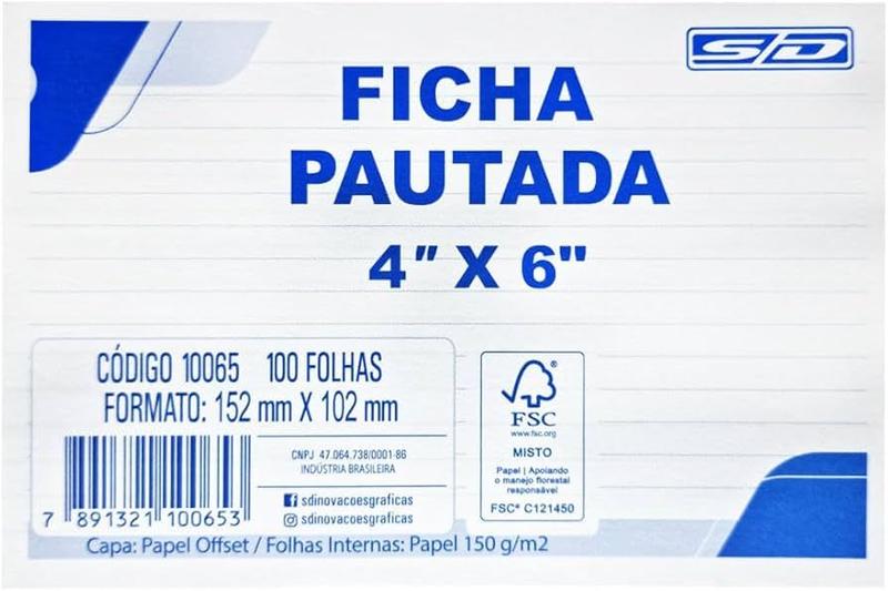 Imagem de Bloco Ficha Pautada 4X6 Com 100 Folhas