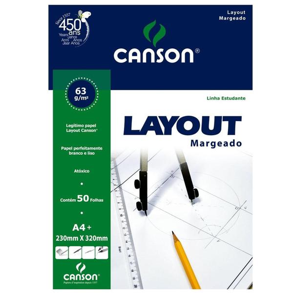 Imagem de Bloco Layout Margeado Canson 63/m² A4+ 230 x 320 mm com 50 Folhas - 66667076