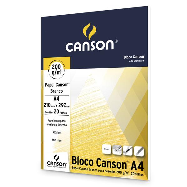 Imagem de Bloco Papel Canson Desenho Branco 200G A4 20 Folhas