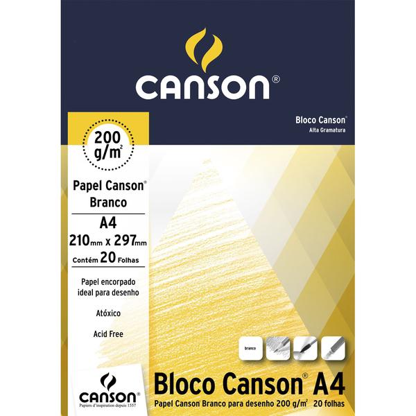 Imagem de Bloco Papel Canson Desenho Branco 200G A4 20 Folhas