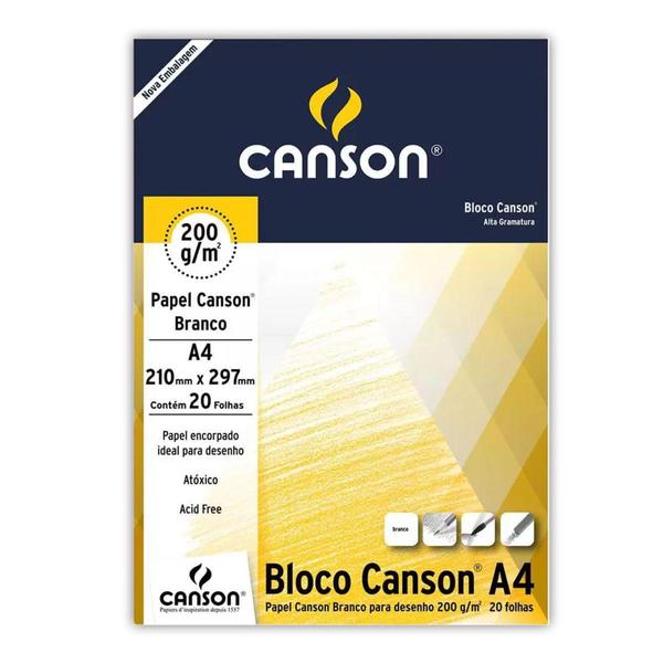 Imagem de Bloco papel desenho A4 branco 200g/m 20 folhas - CASON - Canson