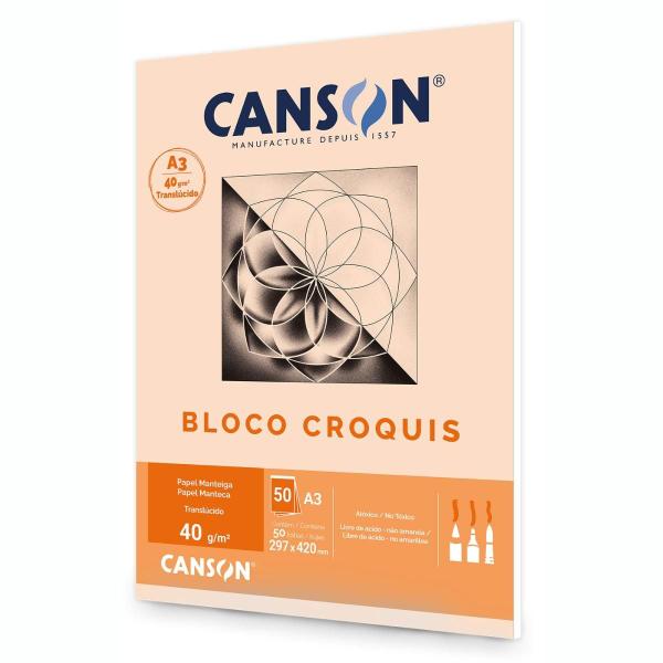 Imagem de Bloco Papel Manteiga Croquis A3 40g Canson 50 FL