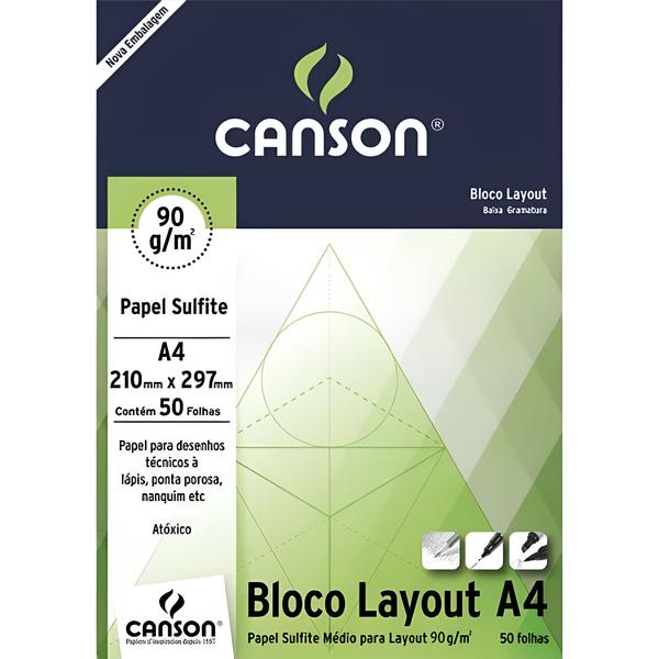 Imagem de Bloco Papel Margeado A4+ 23cm X 32cm Canson 50 Folhas