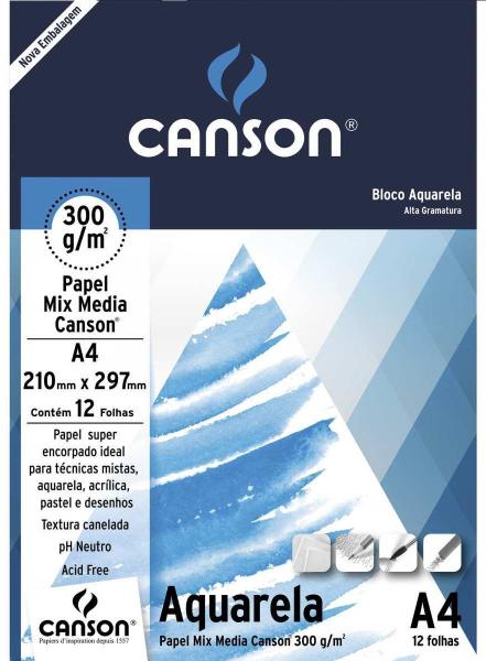 Imagem de Bloco para Pintura Aquarela A4 300g 12fls Branco - Canson