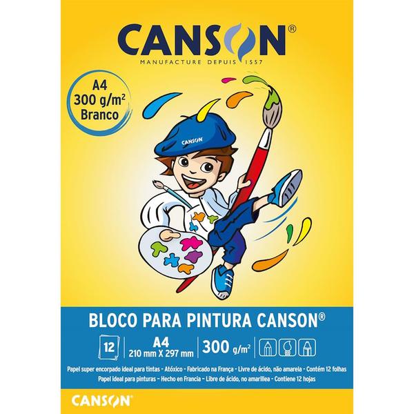 Imagem de Bloco Pintura Canson A4 300g/m2 12 folhas (gramatura alta - para várias tintas)