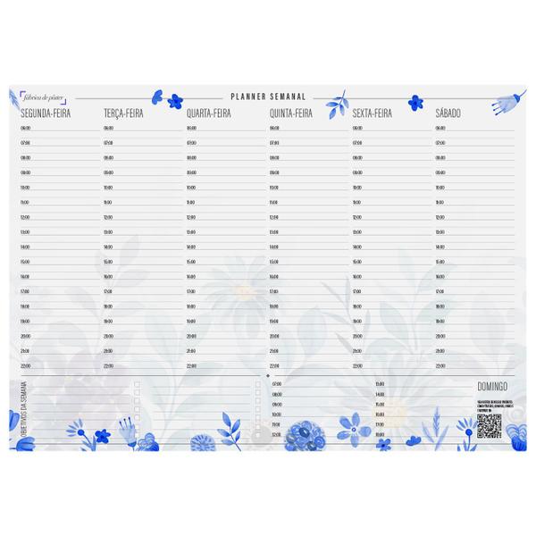 Imagem de Bloco Planner Semanal com Horário Floral Azul 50 folhas tamanho A4