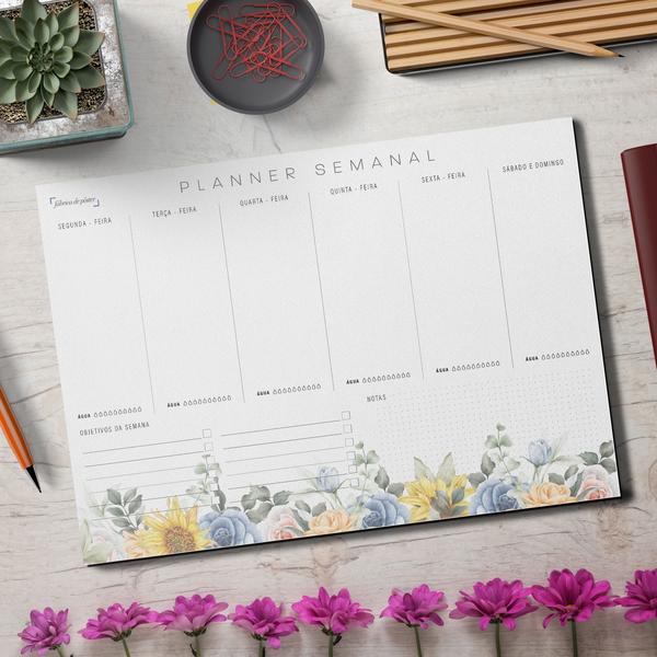 Imagem de Bloco Planner Semanal Floral 50 folhas tamanho A4