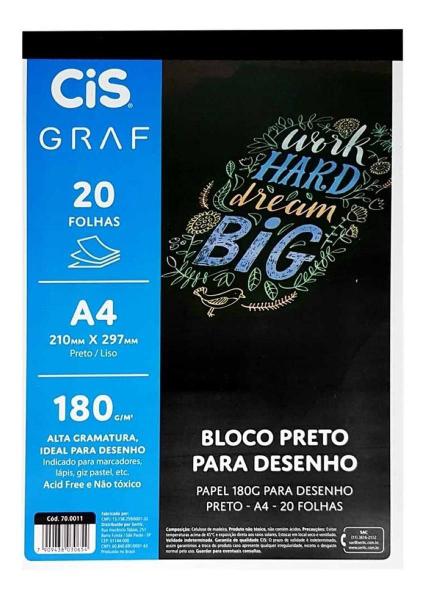 Imagem de Bloco Preto Para Desenho Lettering Cis Graf A4 180G - 20 Fls