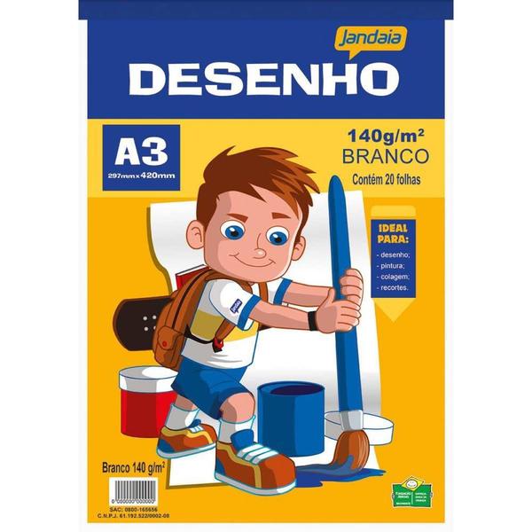 Imagem de Bloco Técnico sem Margem para Desenho A3 140G 20 Folhas Branco - Pacote com 5 Unidades