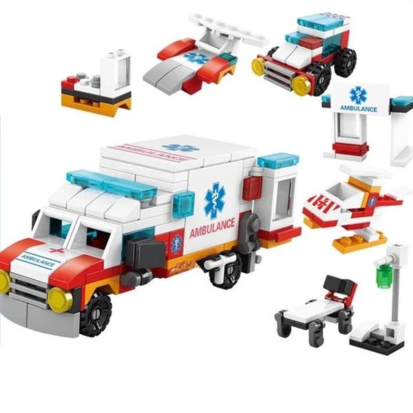 Imagem de Blocos de Construção 6 em 1 - Ambulância, Helicóptero, Carro e Mais