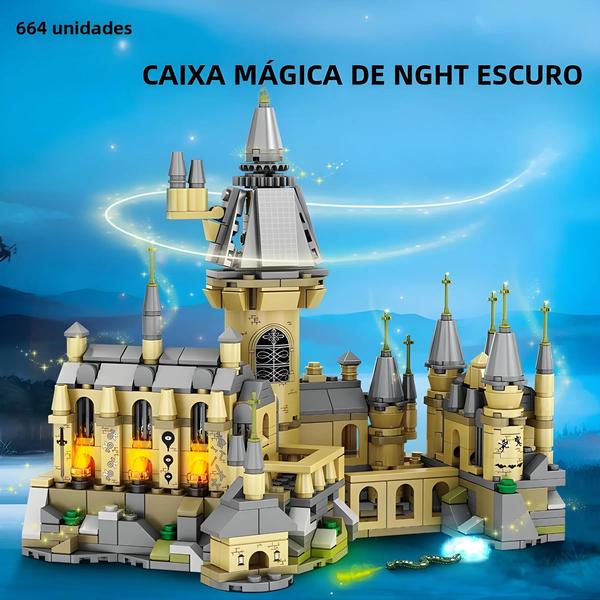 Imagem de Blocos De Construção De Castelo Mágico Noturno Escuro, 664 Peças, Vista Da Cidade, Modelo De Conto