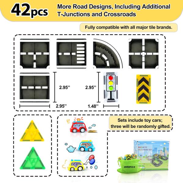Imagem de Blocos de construção de estradas de ladrilhos magnéticos Drofex 42 unidades para crianças