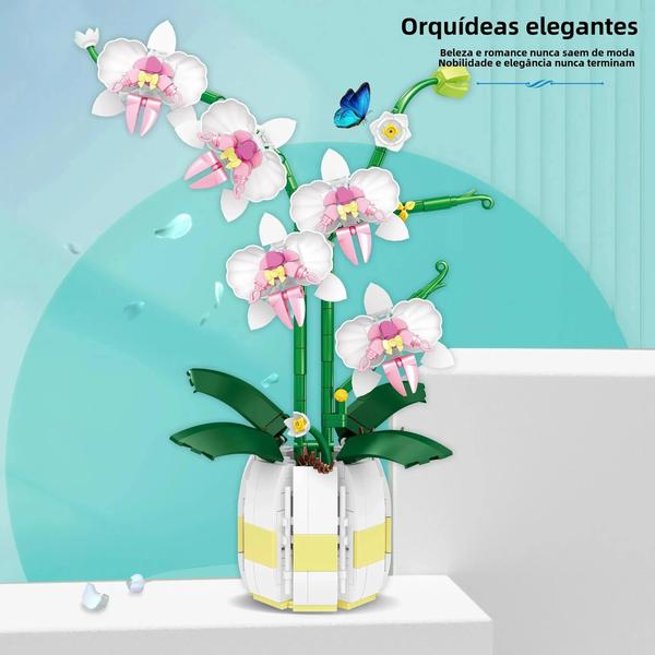 Imagem de Blocos De Construção De Flores De Orquídea Romântica, Conjunto De Modelo De Buquê De Flores