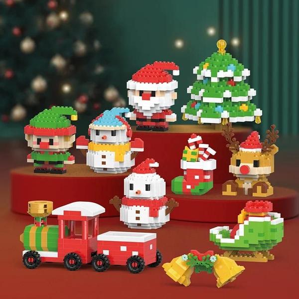 Imagem de Blocos de Construção de Natal para Crianças - Papai Noel e Rena - Decoração de Mesa