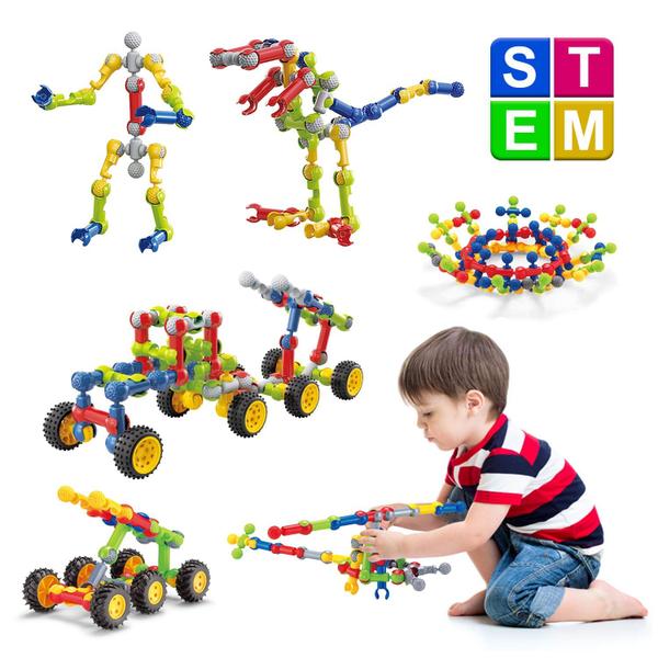 Imagem de Blocos de construção Huaker Kids STEM Toys 125 unidades com estojo de transporte