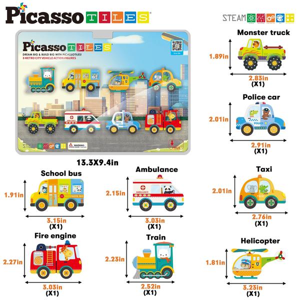 Imagem de Blocos de construção magnéticos PicassoTiles Metro City com 8 veículos