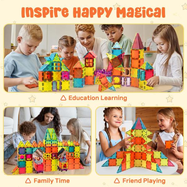 Blocos de construção magnéticos WINGBABE 120PCS com 2 carros e 12 folhas Imagem de Blocos de construção magnéticos WINGBABE 120PCS com 2 carros e 12 folhas