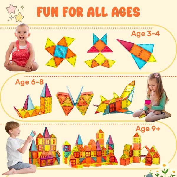 Blocos de construção magnéticos WINGBABE 120PCS com 2 carros e 12 folhas Imagem de Blocos de construção magnéticos WINGBABE 120PCS com 2 carros e 12 folhas