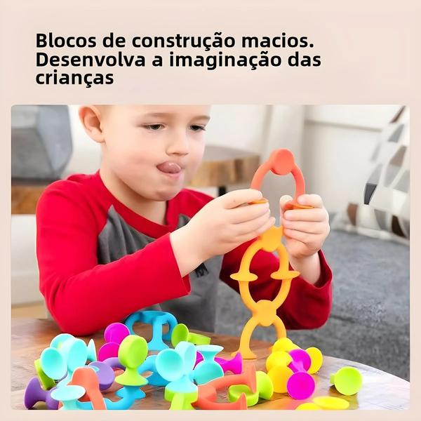 Imagem de Blocos de Construção Multicoloridos com Ventosa - Brinquedo Interativo Pai e Filho