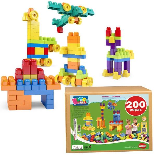 Imagem de Blocos De Montar 200 Peças Brinquedo Infantil - 200 Peças