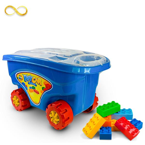 Blocos De Montar 48 Peças + Carrinho Com Puxador - GGB Imagem de Blocos De Montar 48 Peças + Carrinho Com Puxador