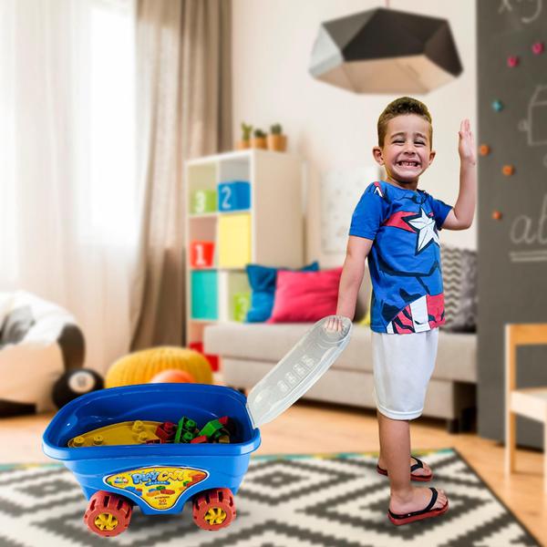 Blocos De Montar 48 Peças + Carrinho Com Puxador - GGB Imagem de Blocos De Montar 48 Peças + Carrinho Com Puxador