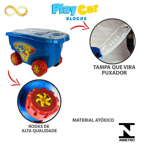 Blocos De Montar 48 Peças + Carrinho Com Puxador - GGB Imagem de Blocos De Montar 48 Peças + Carrinho Com Puxador
