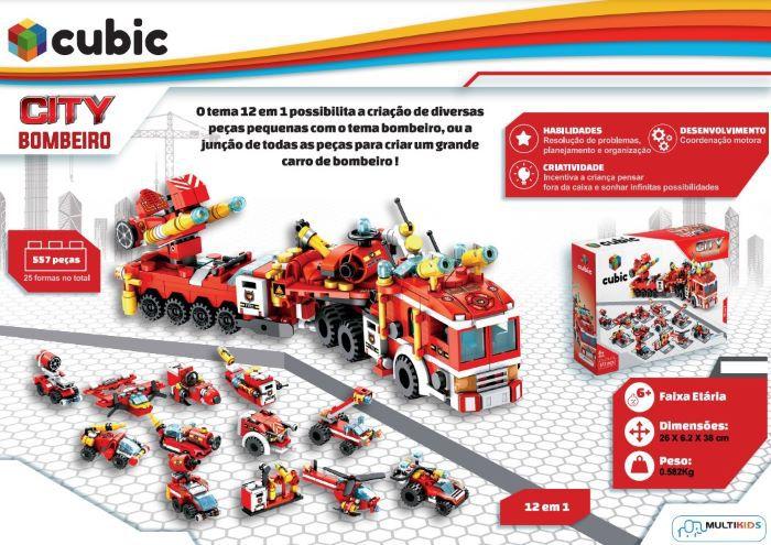 Blocos de Montar Cubic 12 em 1 Bombeiro Resgate 557 Pçs Multikids Imagem de Blocos de Montar Cubic 12 em 1 Bombeiro Resgate 557 Pçs Multikids