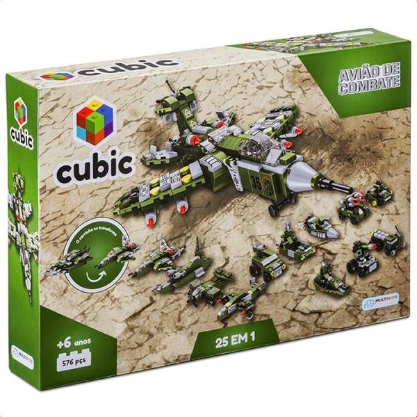 Imagem de Blocos de Montar Cubic 25 em 1 Avião de Combate 576 Peças Multikids