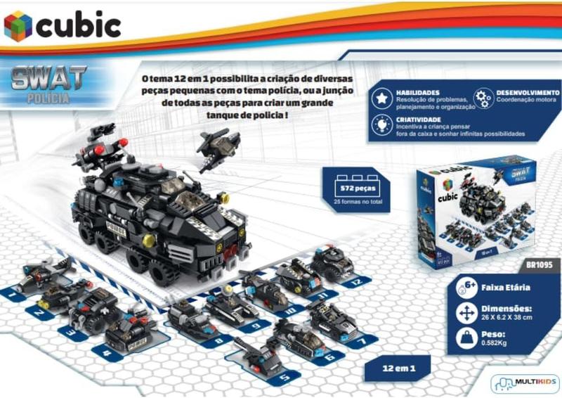 Imagem de Blocos De Montar Cubic Policia Swat 12 Em 1 572 Pçs +6 Anos