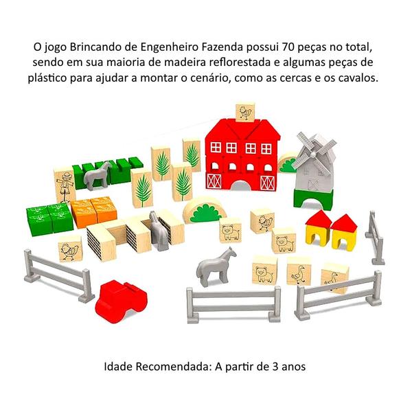 Imagem de Blocos de Montar Fazenda Educativa Brincando de Engenheiro Infantil 70pçs Xalingo